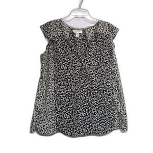 Motherhood Maternity Blouse  Large Cap Sleeves B&W Floral Lined Top L